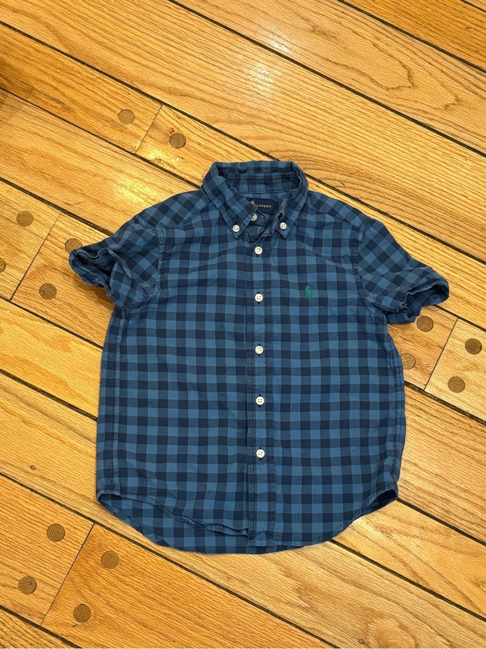 Ralph Lauren Cotton Navy and Blue Plaid Short-Sleeve Button-Down Shirt 4T